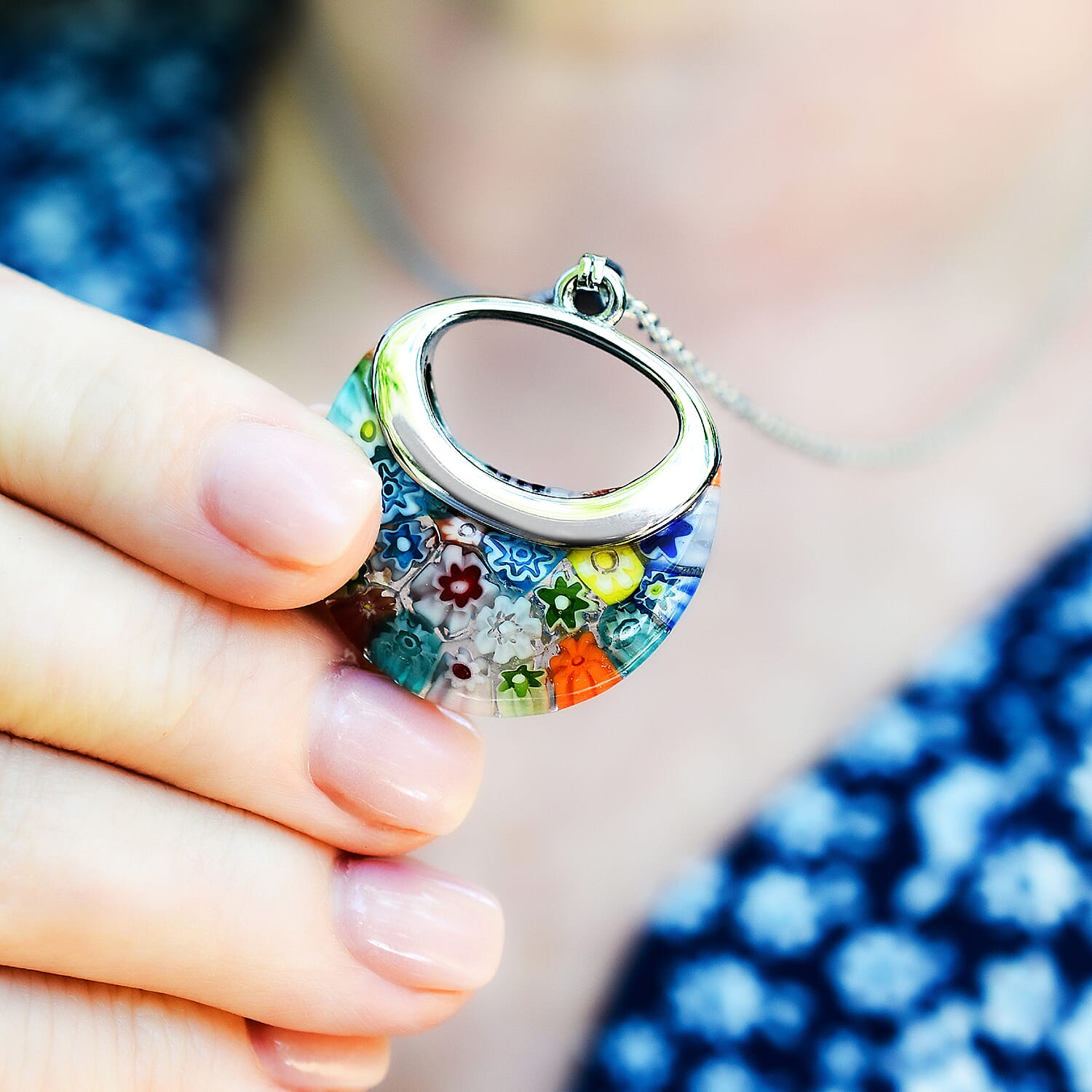 Multi Colour Murano Style Basket Earrings, Pendant and Bracelet in Stainless Steel