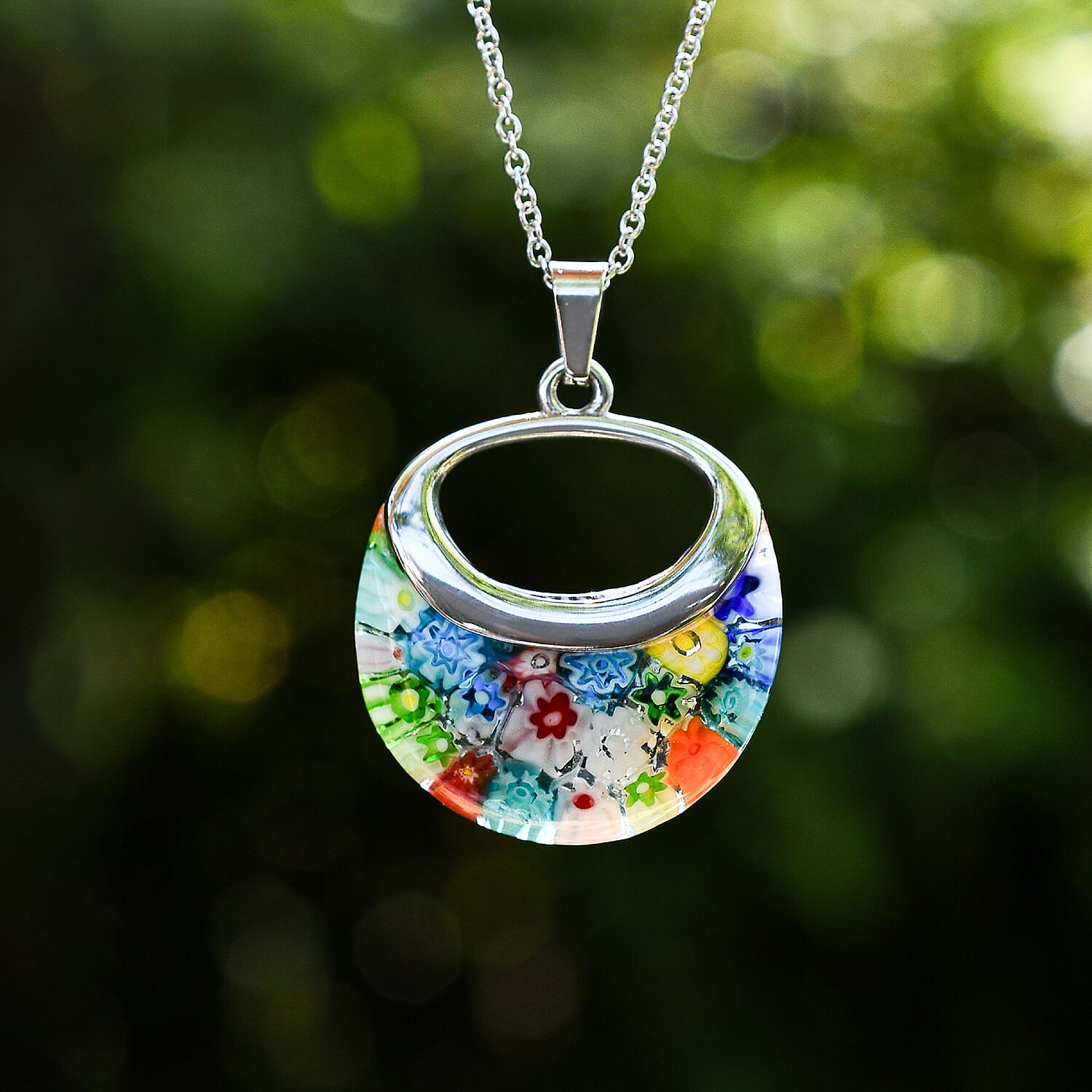 Multi Colour Murano Style Basket Earrings, Pendant and Bracelet in Stainless Steel