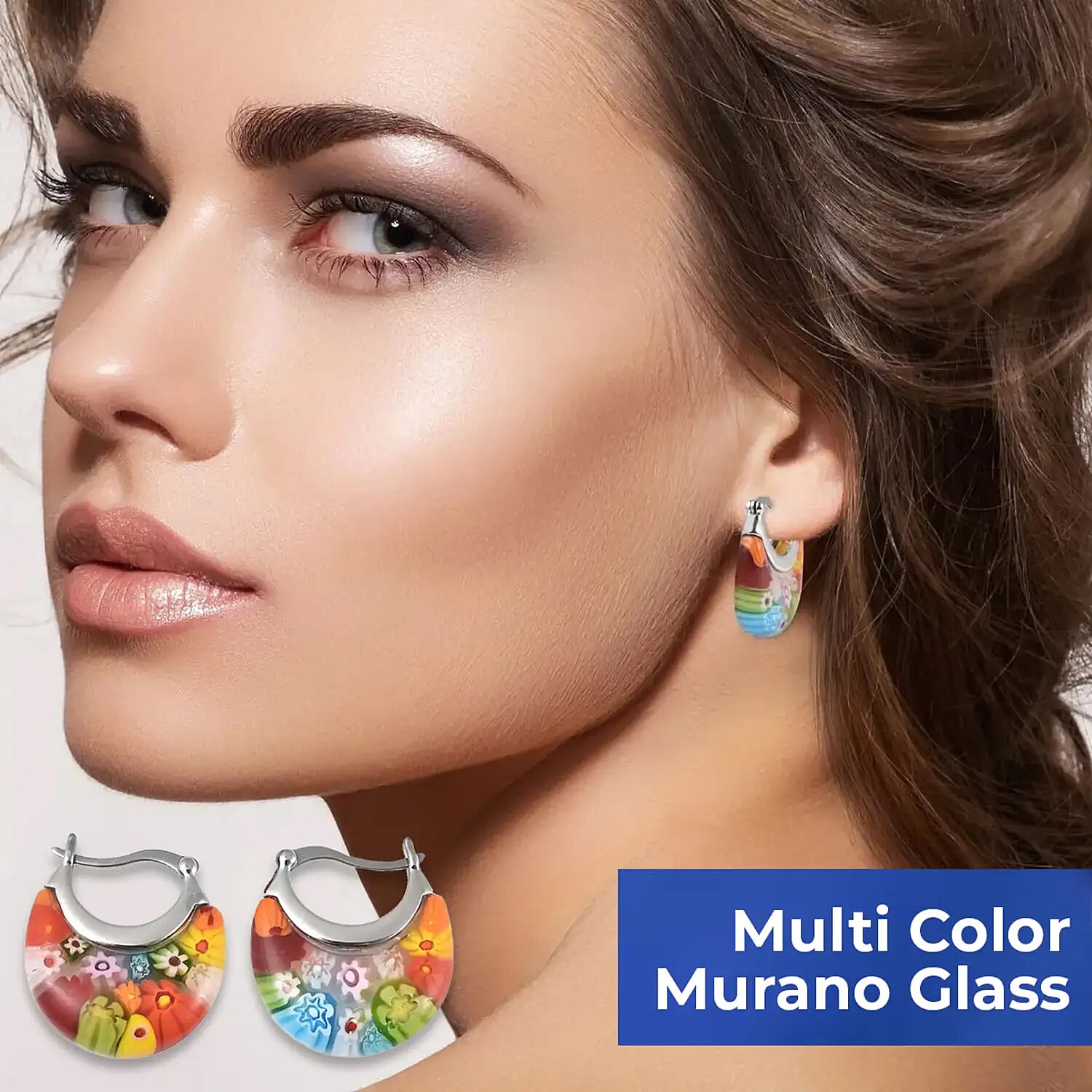 Multi Colour Murano Style Basket Earrings, Pendant and Bracelet in Stainless Steel