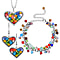 Multi Colour Murano Style Glass Heart Earrings, Heart Necklace and Bracelet in Pure White Stainless Steel