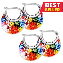 Multi Colour Murano Style Basket Earrings in Stainless Steel