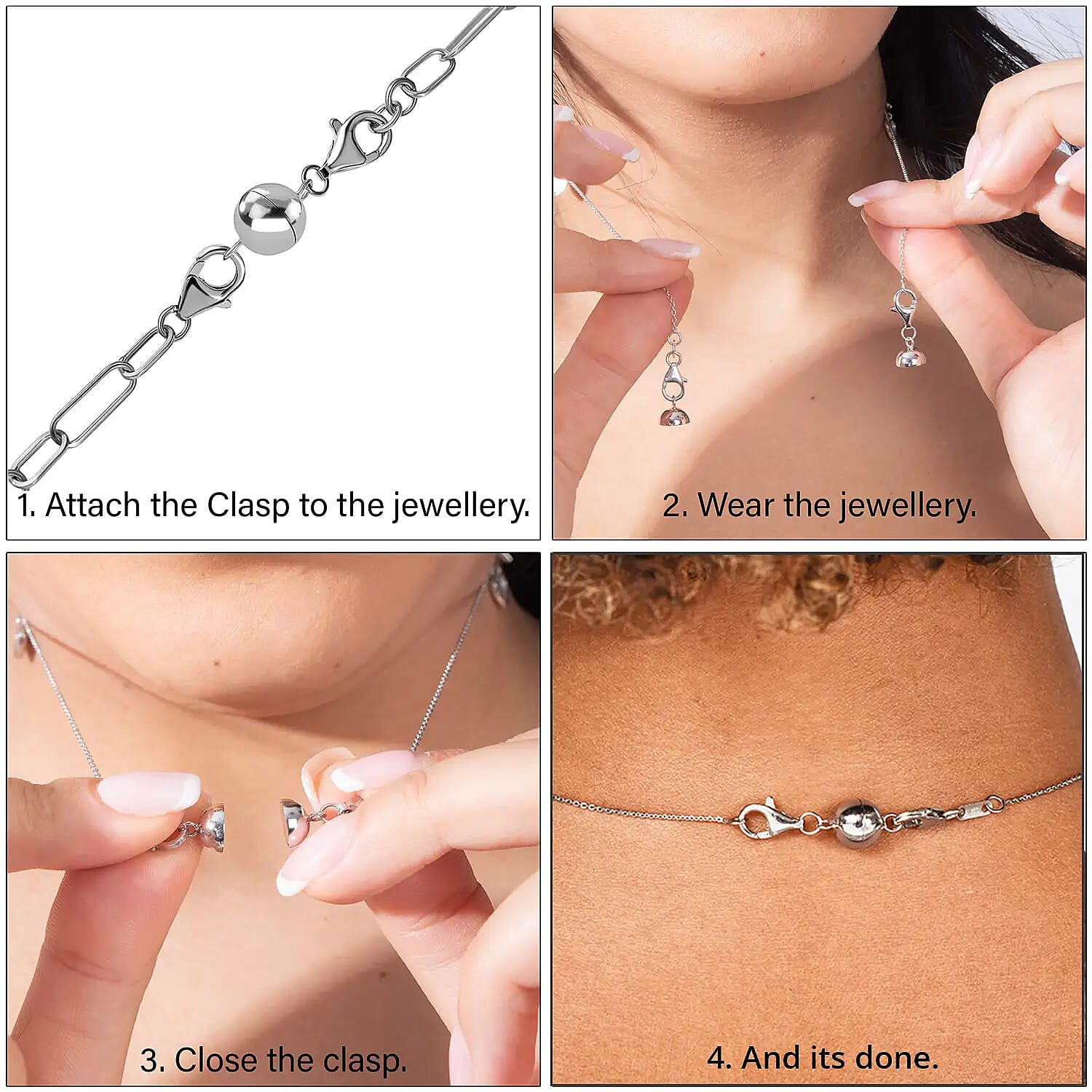 Set of 3 Sterling Silver Magnetic Clasps with Platinum Overlay