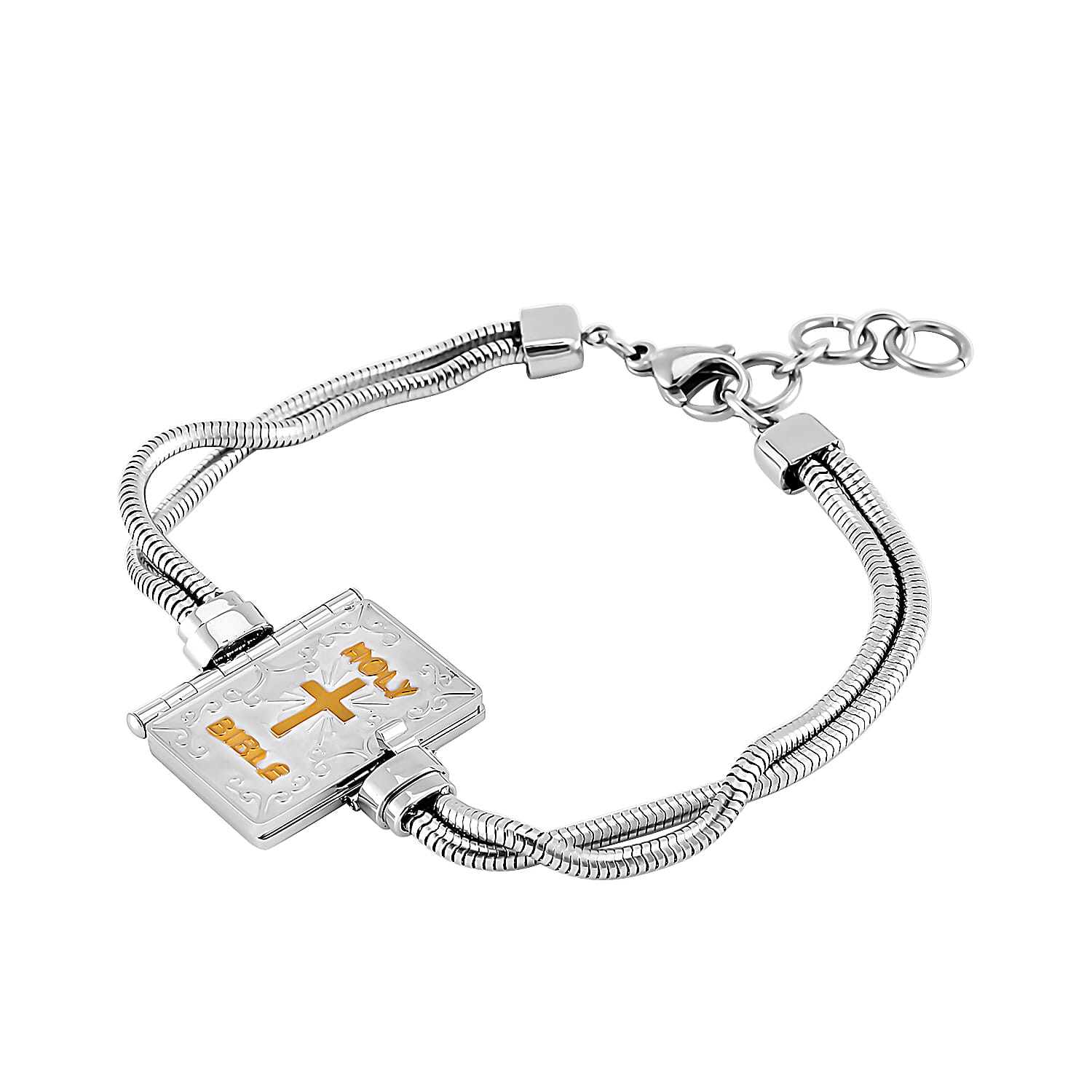 Holy Bible Openable Pendant With Chain and Presentation Gift Box (30inch - Slider) and Bible Book Charms Bracelet (Size - 7.5)