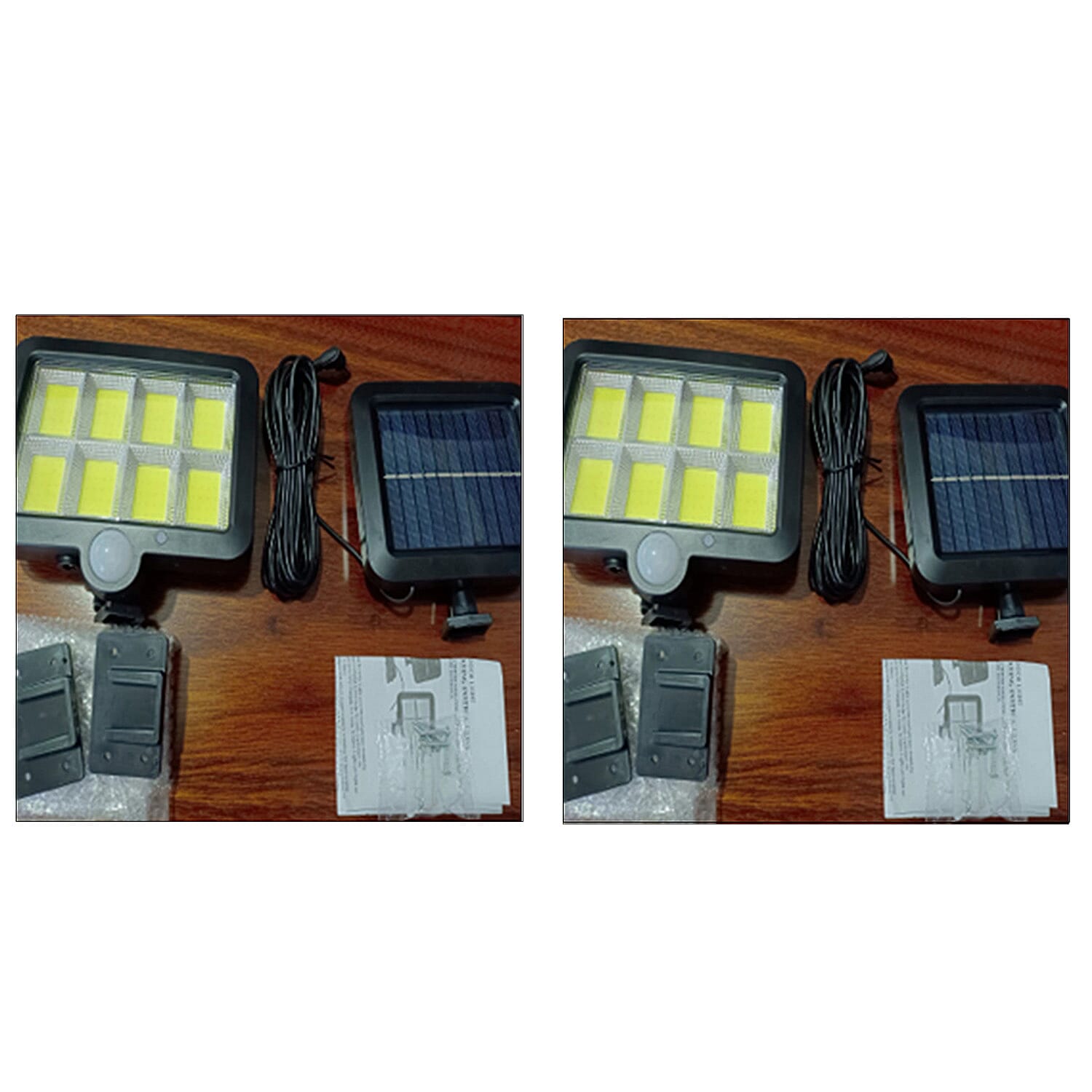 Set of 2 - Security Solar Light With Panel And Remote Control - Black