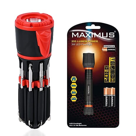 Set of 2 - 12 in 1 Multifunctional Flashlight & 3W LED Flashlight 255 Lumen Power