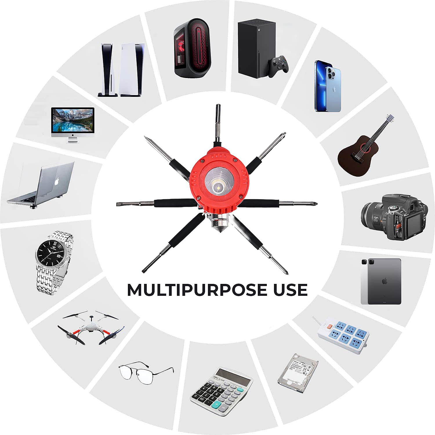 Set of 2 - 12 in 1 Multifunctional Flashlight & 3W LED Flashlight 255 Lumen Power