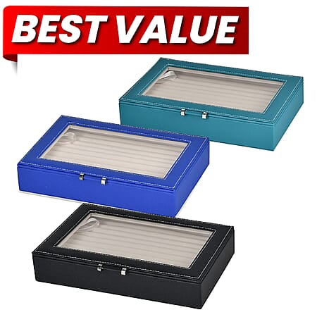 Set of 3 Stylish Jewellery Boxes - Blue, Teal, Black