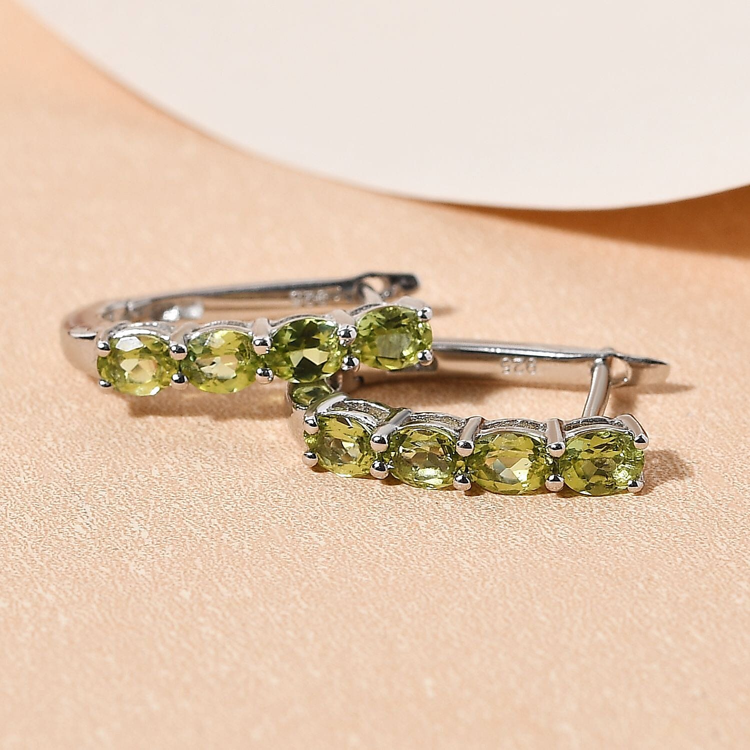 Hebei Peridot Sterling Silver Tree of Life Pendant With Chain (Size 20) 3.62 Ct, Silver Wt. 6.35 GM and Peridot August Birthstone Hoop Earrings in Sterling Silver with Platinum Plated