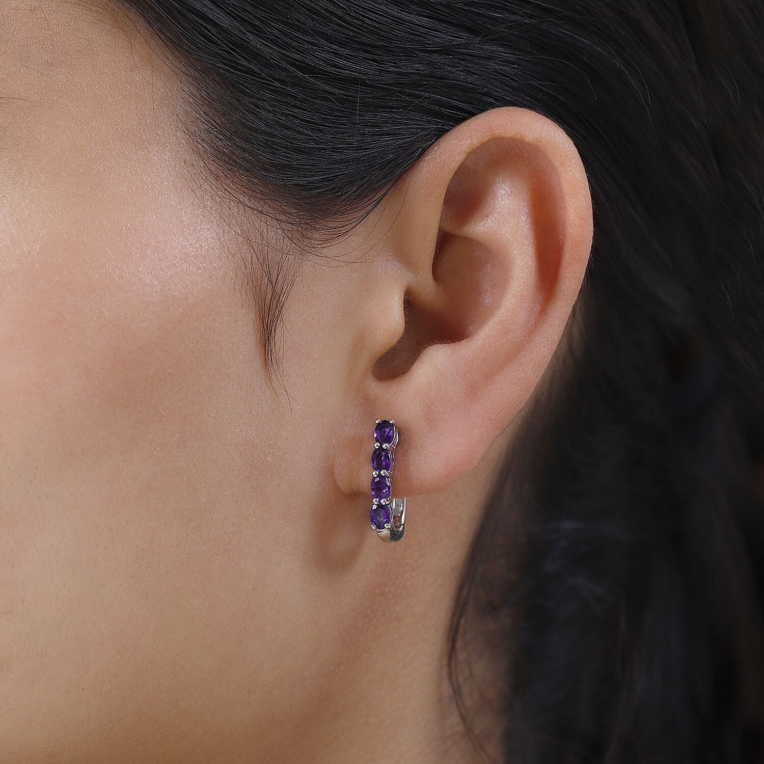 Amethyst Sterling Silver Tree of Life Pendant With Chain (Size 20) 3.17 Ct, Silver Wt. 6.10 GM and Amethyst February Birthstone Hoop Earrings in Sterling Silver with Platinum Plated