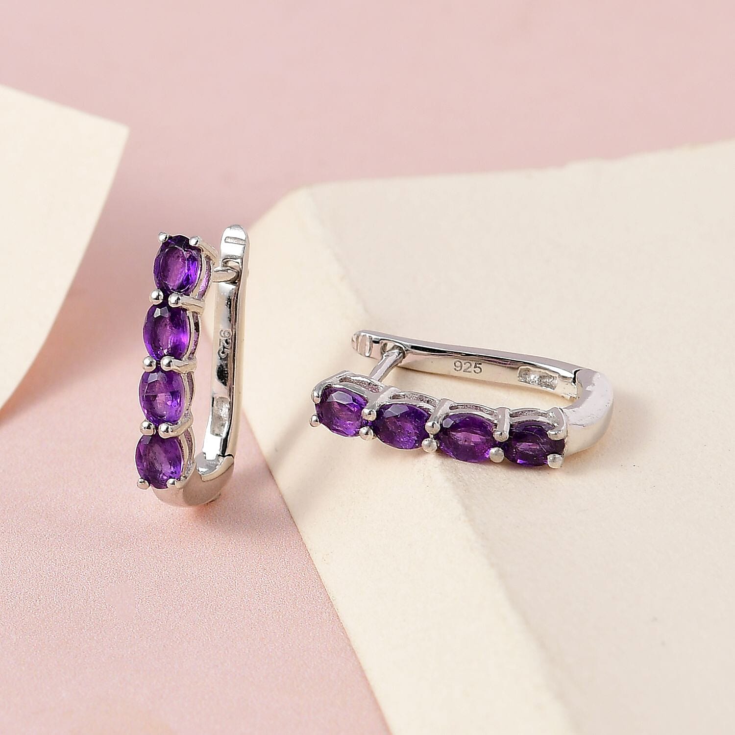 Amethyst Sterling Silver Tree of Life Pendant With Chain (Size 20) 3.17 Ct, Silver Wt. 6.10 GM and Amethyst February Birthstone Hoop Earrings in Sterling Silver with Platinum Plated