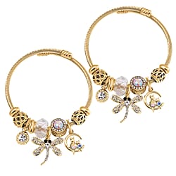 Multi Colour Ceramic Beads Enamelled Charms Dragonfly Adjustable Bracelet in Gold Tone