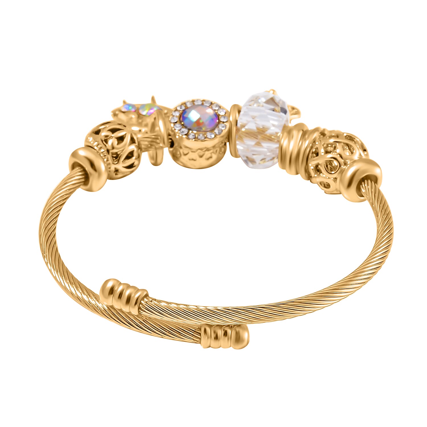 Set of 2 - Yellow Multi Colour Ceramic Beads Enamelled Charms Dragonfly Adjustable Bangle