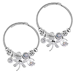 Multi Colour Ceramic Beads Enamelled Charms Dragonfly Adjustable Bracelet in Gold Tone