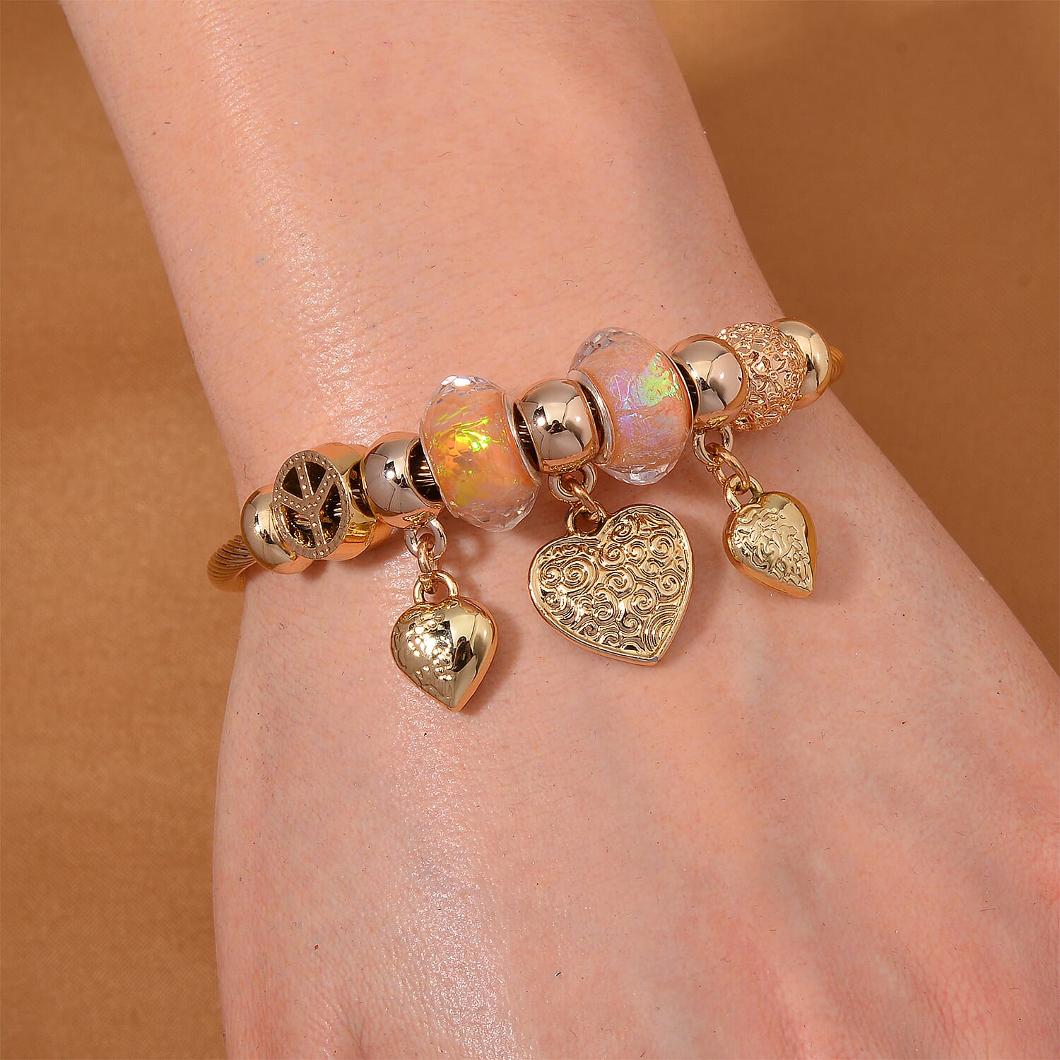 Set of 3 - Multi Colour Charms Dragonfly, Heart and Evil Eye Adjustable Bangles