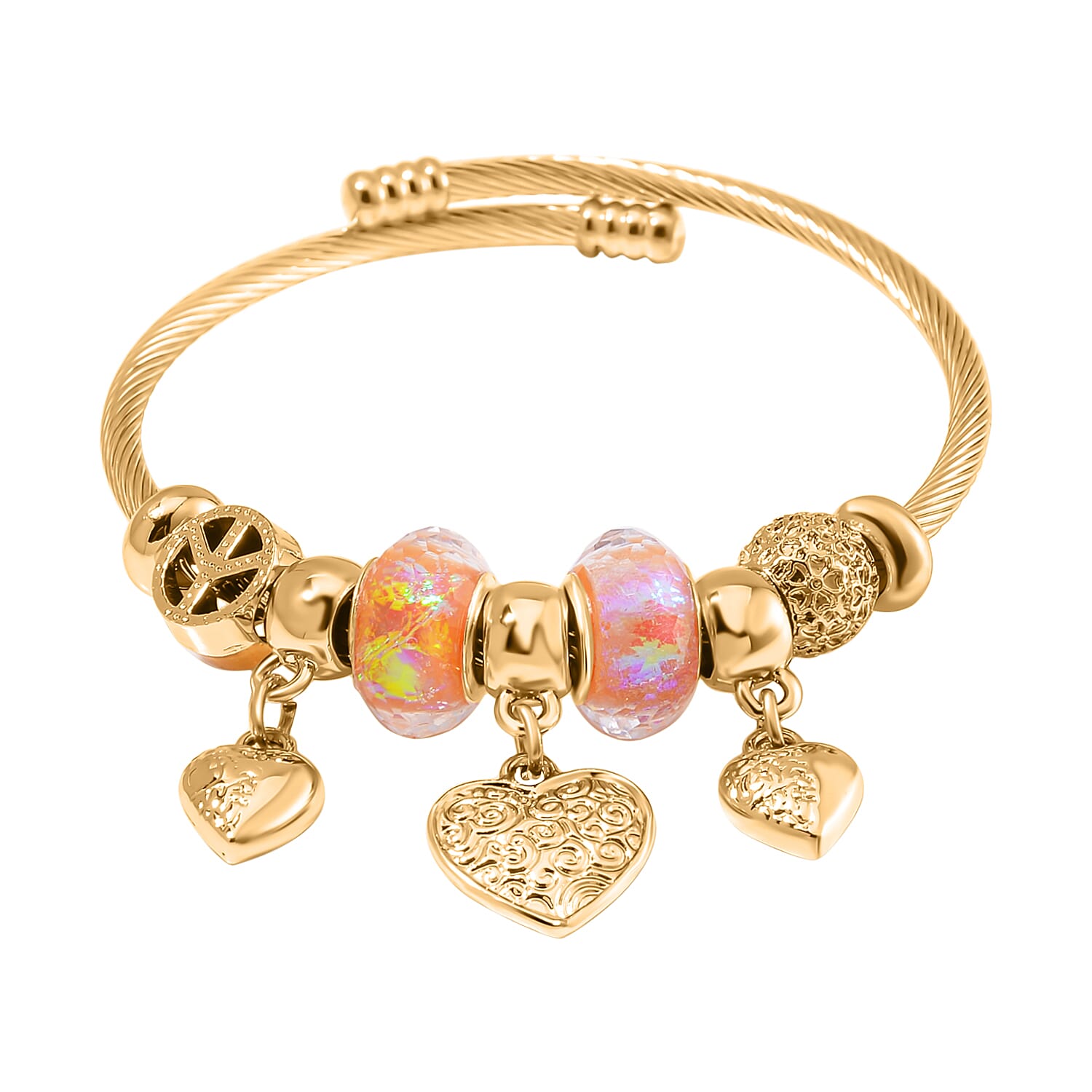 Set of 3 - Multi Colour Charms Dragonfly, Heart and Evil Eye Adjustable Bangles