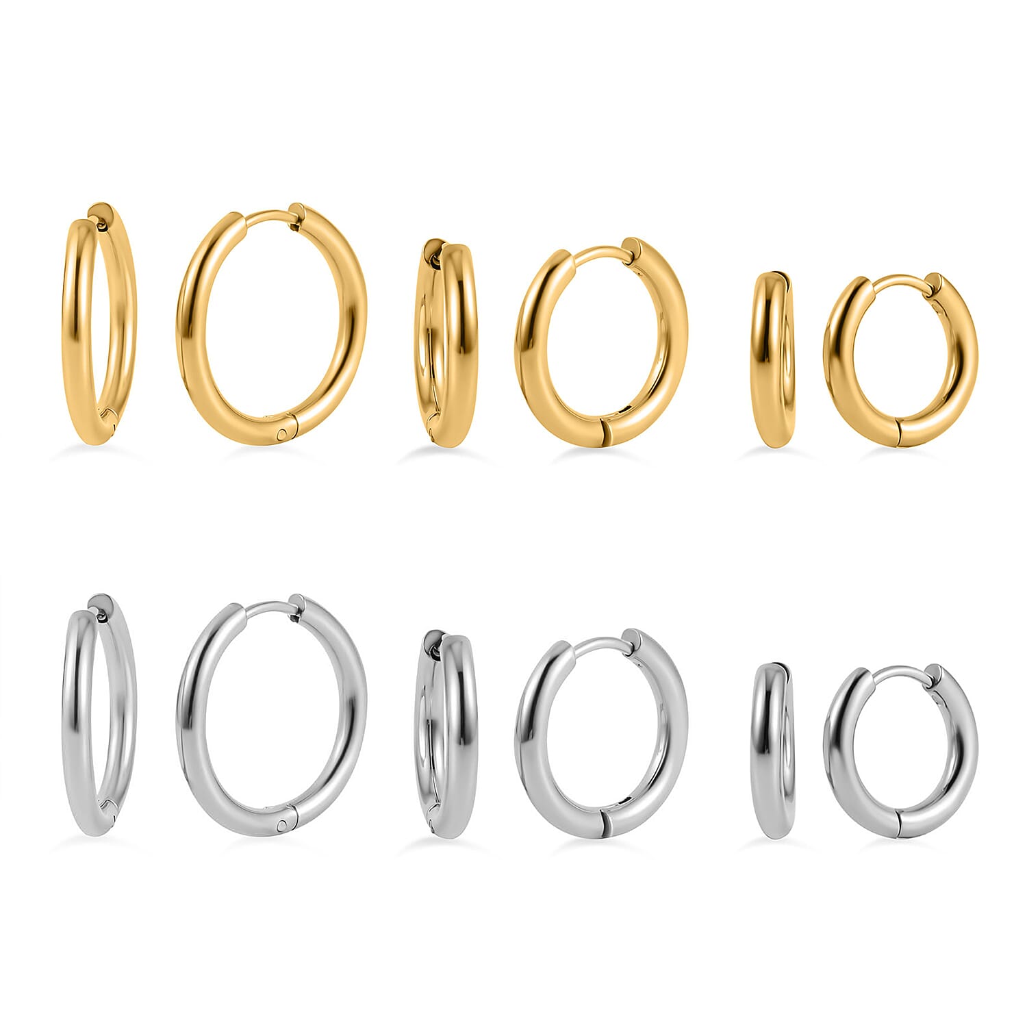 White and Golden Sets of 3 - Stainless Steel Huggie Hoop Earrings