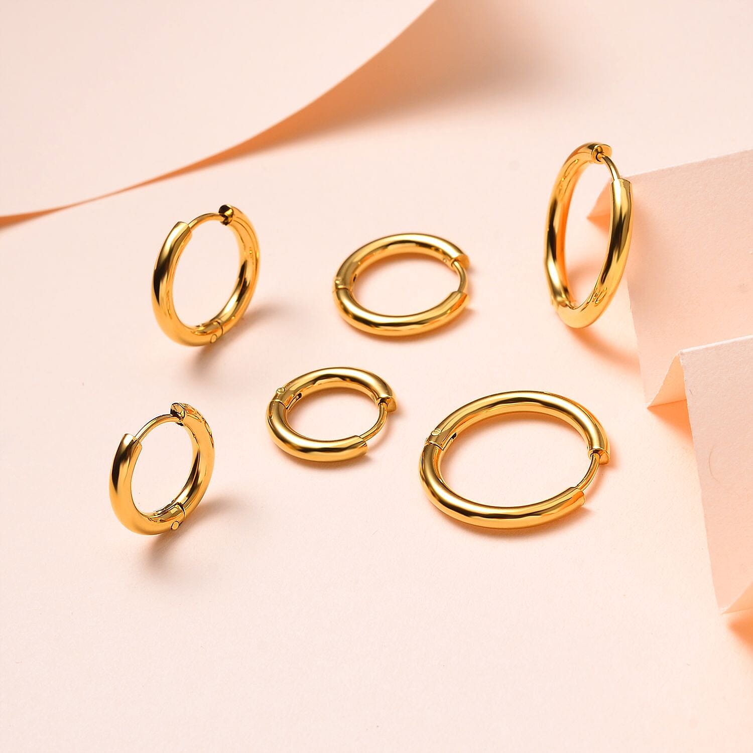 White and Golden Sets of 3 - Stainless Steel Huggie Hoop Earrings