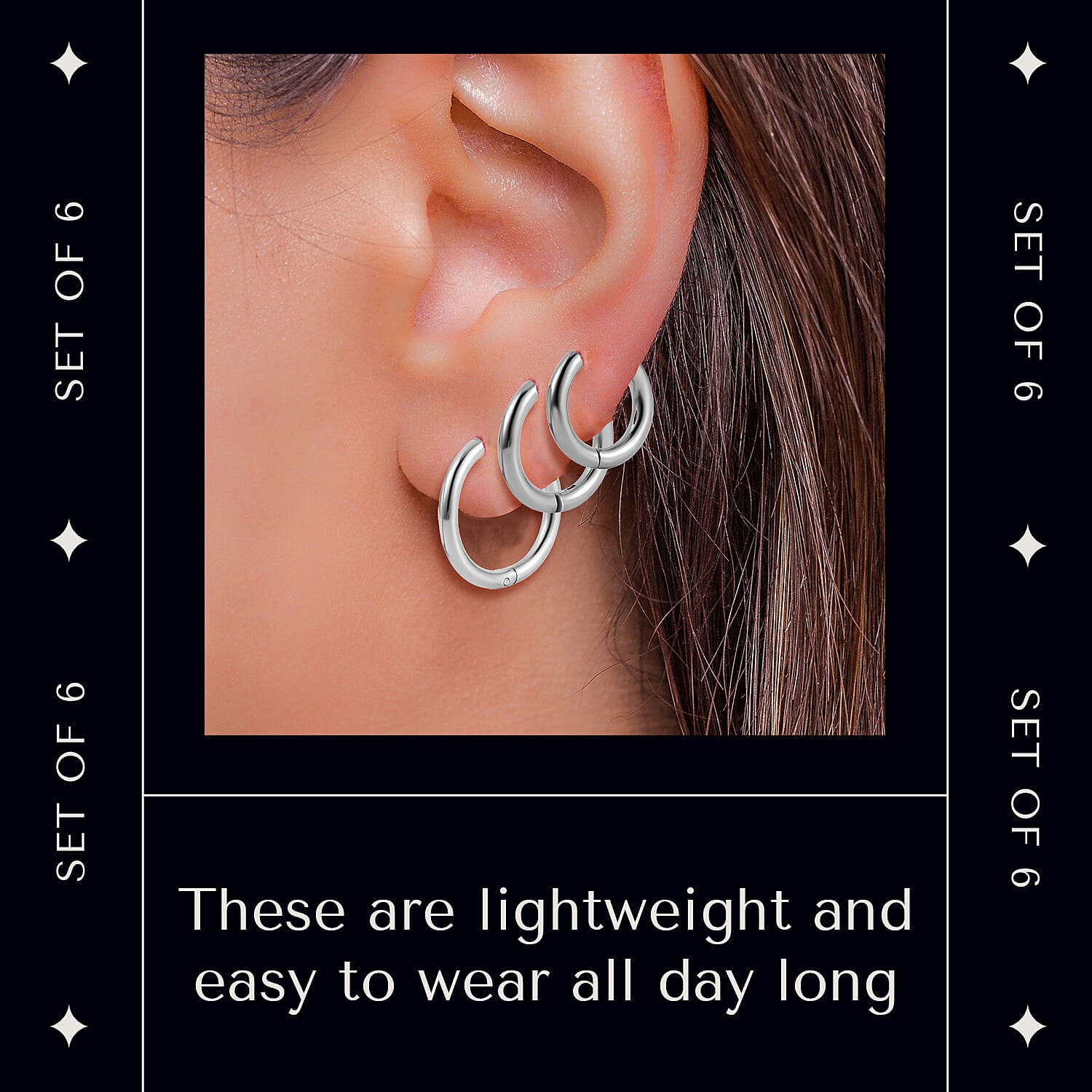 White and Golden Sets of 3 - Stainless Steel Huggie Hoop Earrings