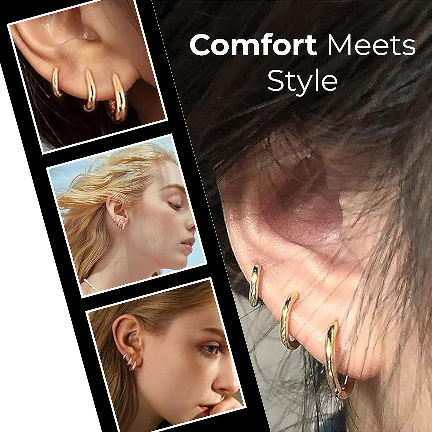 White and Golden Sets of 3 - Stainless Steel Huggie Hoop Earrings