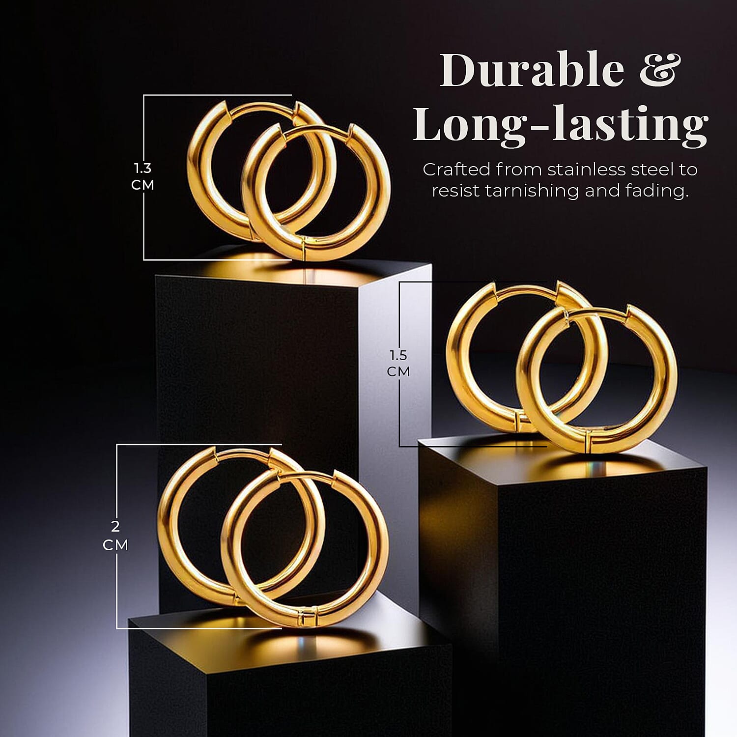 White and Golden Sets of 3 - Stainless Steel Huggie Hoop Earrings