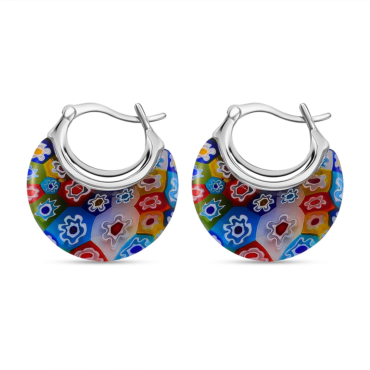 Set of 2 - Black and Autumnal Hues Colour Murano Style Basket Earrings in Stainless Steel