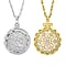 White Austrian Crystal and Magnifying Glass Mandala Art Floral Pendant with Stainless Steel Chain (Size 24-2 Inch Ext.) in Yellow Gold Tone