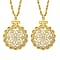 Set of 2 - White Austrian Crystal and Magnifying Glass Mandala Art Floral Pendant with Stainless Steel Chain (Size 24-2 Inch Ext.) in Yellow Gold Tone