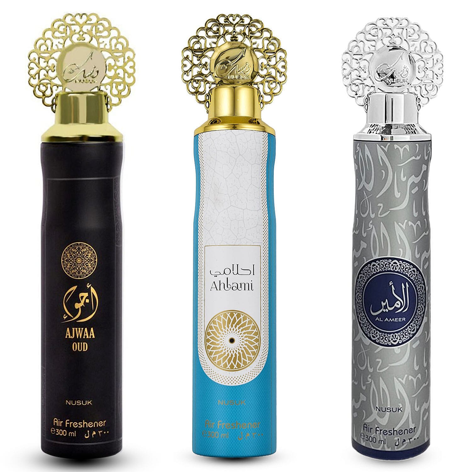 Mega Offer on Set of 3 - NUSUK Ajwaa Oud, Al Ameer, Alhami Air Freshener - 300ml each