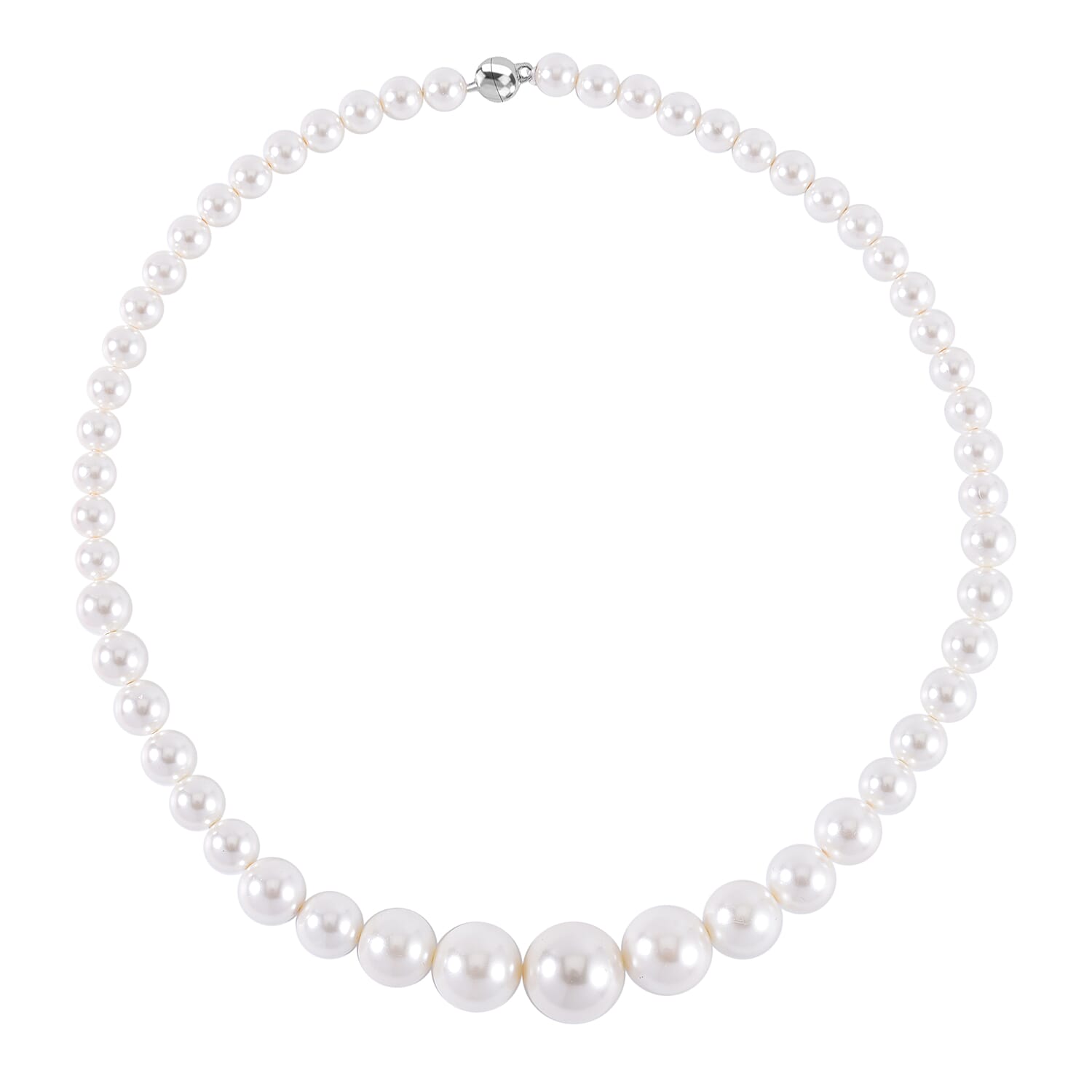 White Shell Pearl Stretchable Bracelet (Size 7-7.5) and Necklace (Size - 20) Pure White Stainless Steel 0.01 ct