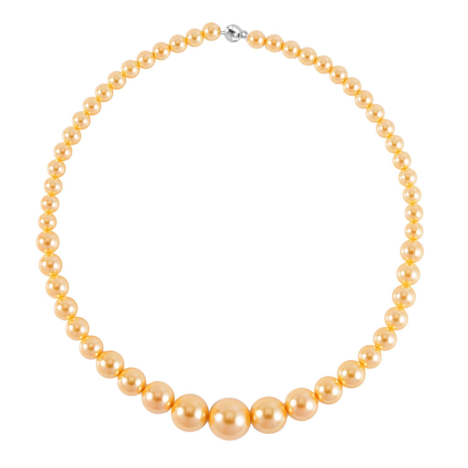Golden Shell Pearl Stretchable Bracelet (Size 7-7.5) and Necklace (Size - 20) With Magnetic Lock
