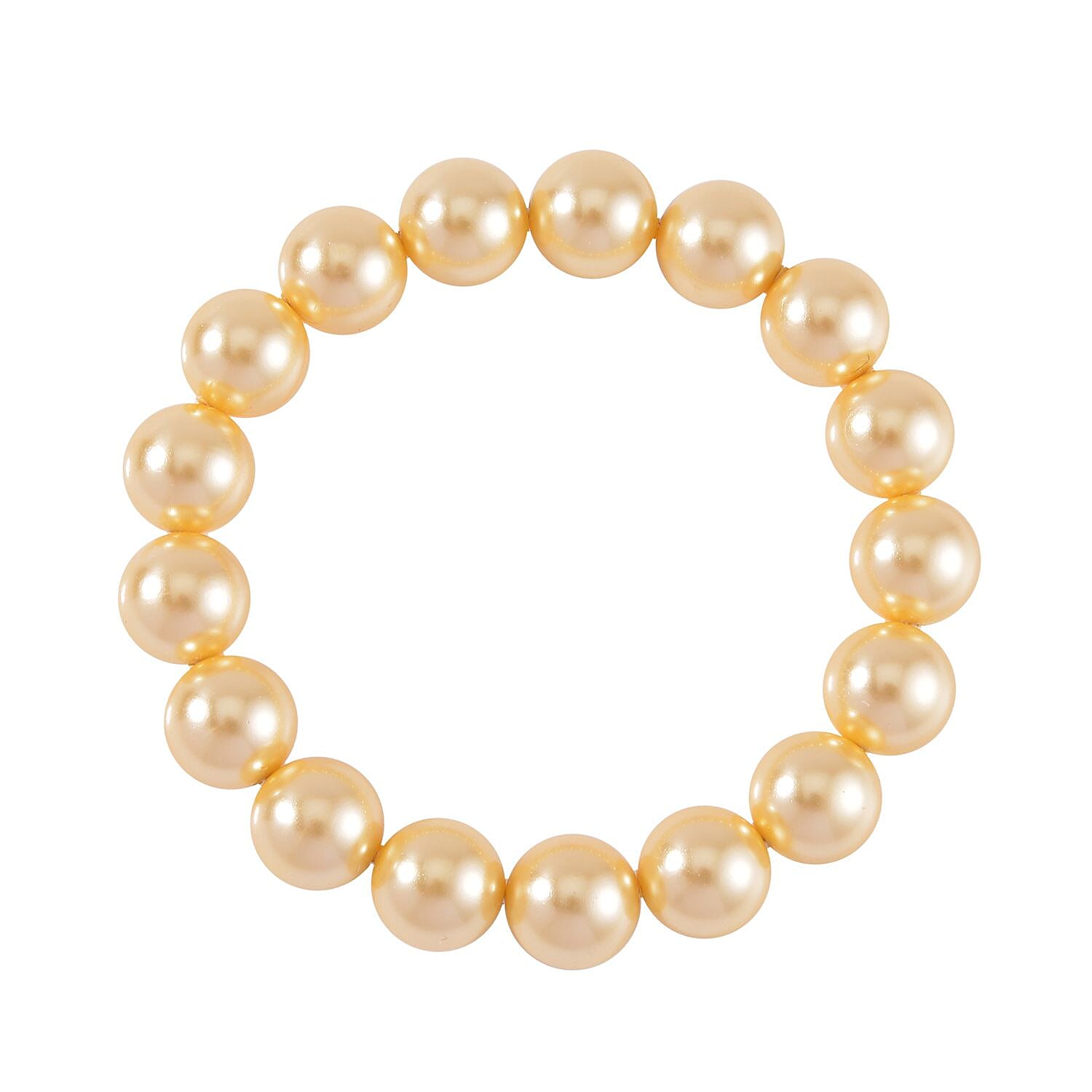 Golden Shell Pearl Stretchable Bracelet (Size 7-7.5) and Necklace (Size - 20) With Magnetic Lock