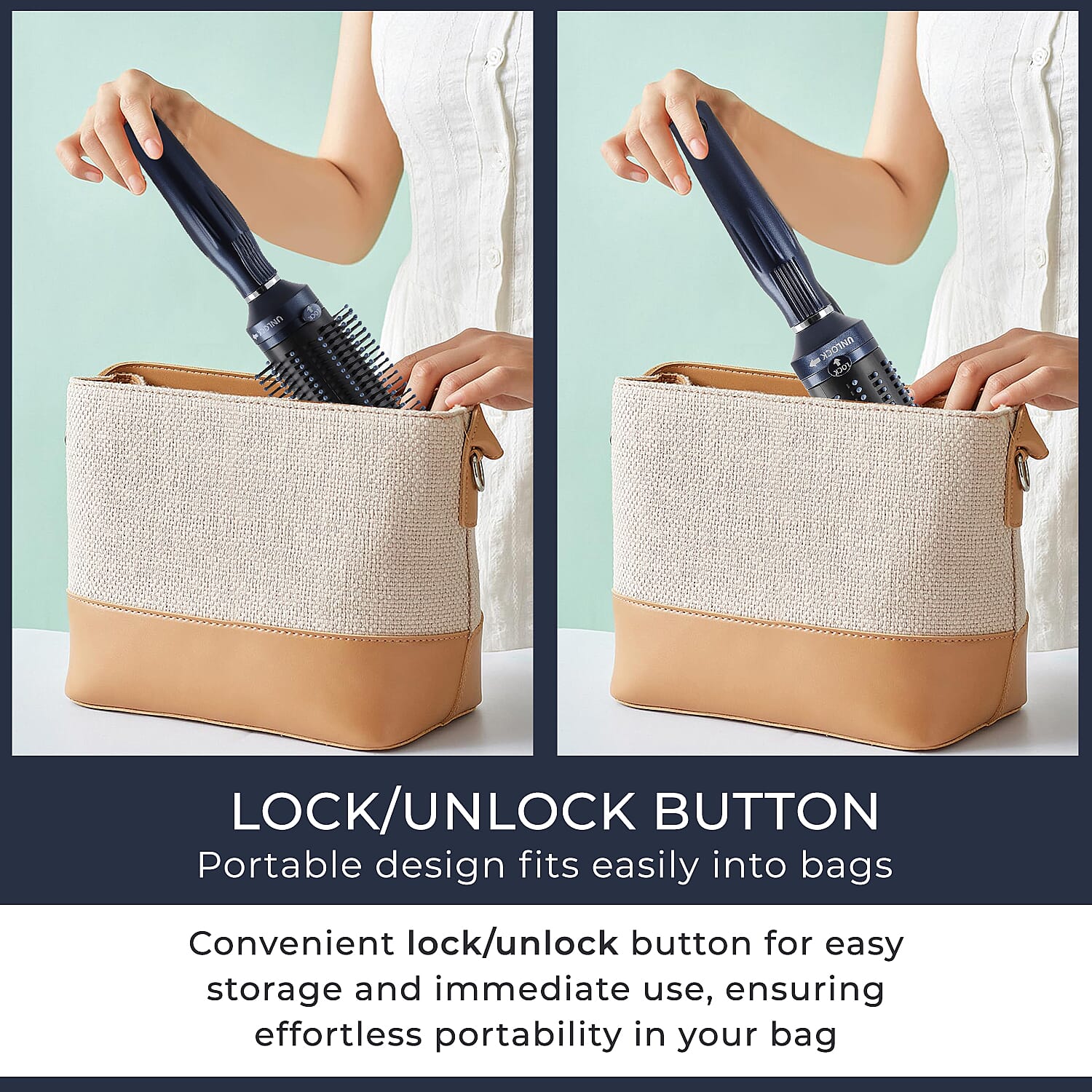 Neomi - Set of 4 Portable Easy Clean Retractable Rotating Hairbrushes - Navy