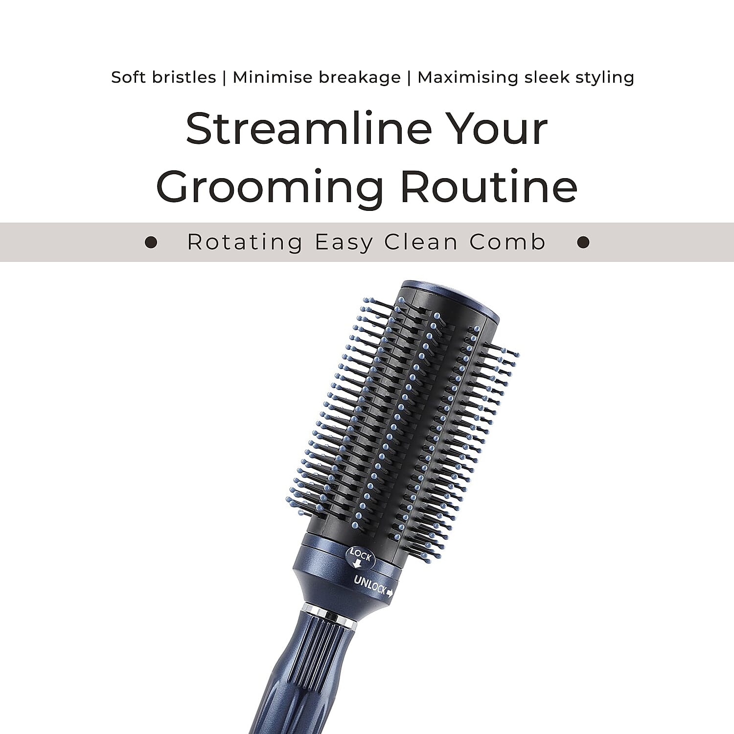 Neomi - Set of 4 Portable Easy Clean Retractable Rotating Hairbrushes - Navy