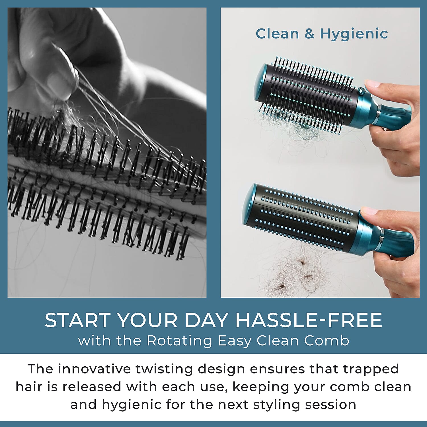 Neomi - Set of 4 Portable Easy Clean Retractable Rotating Hairbrushes - Blue