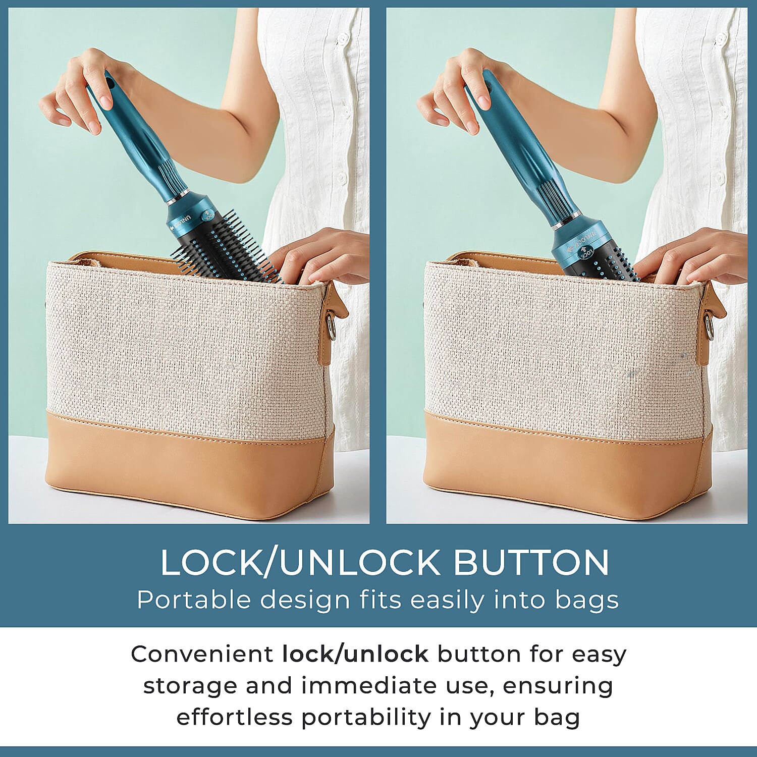 Neomi - Set of 4 Portable Easy Clean Retractable Rotating Hairbrushes - Blue