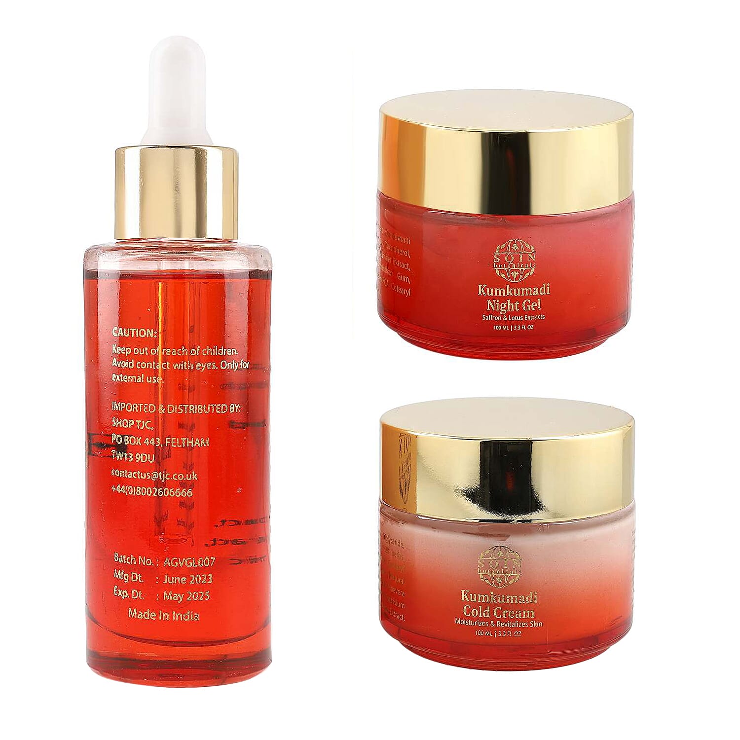 Kumkumadi Skincare Set - Oil 50 ml, Cold Cream 100 ml and Night Gel 100 ml