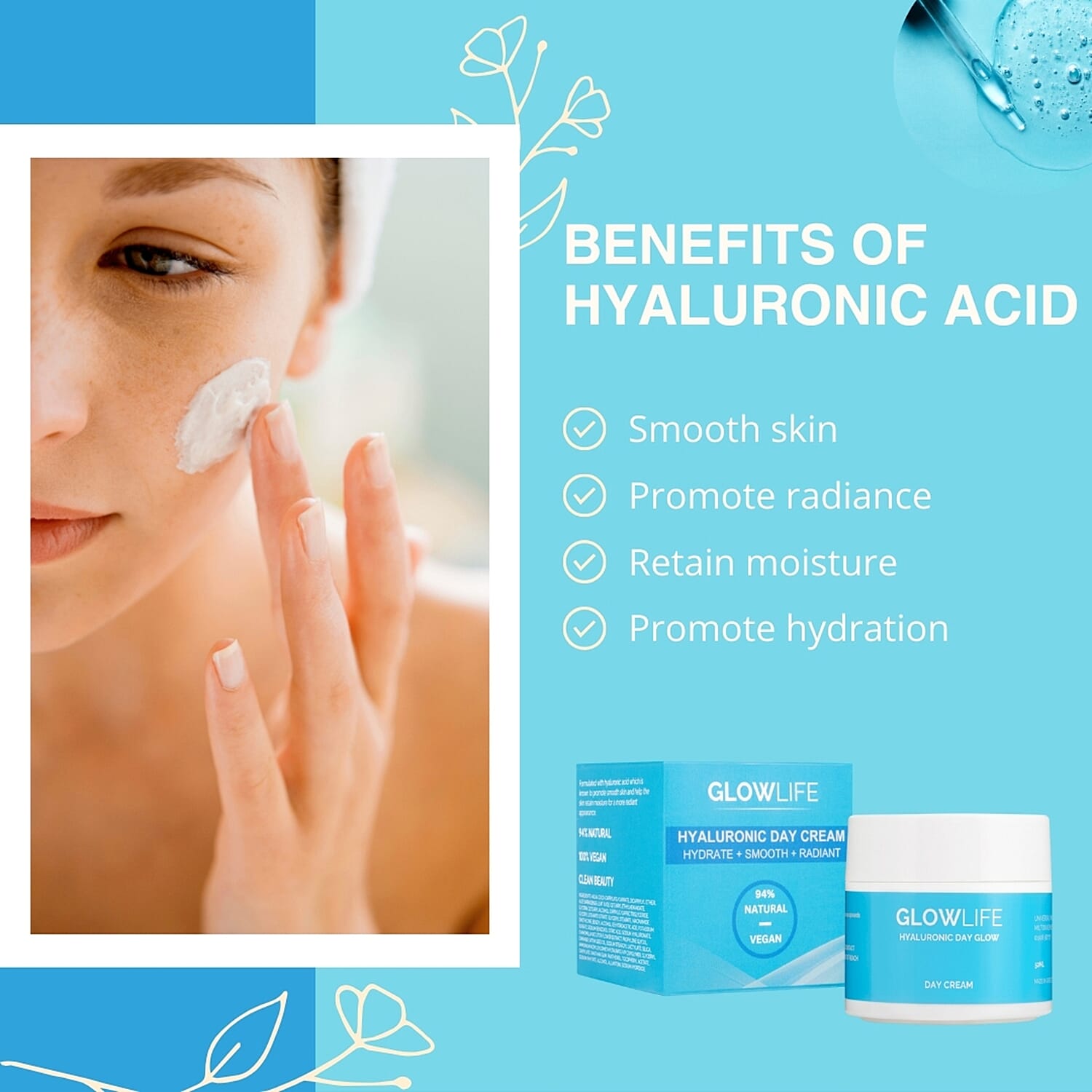 Glowlife Hyaluronic Set - Day Cream 50 ml, Night Cream 50 ml and Acid Serum 30 ml