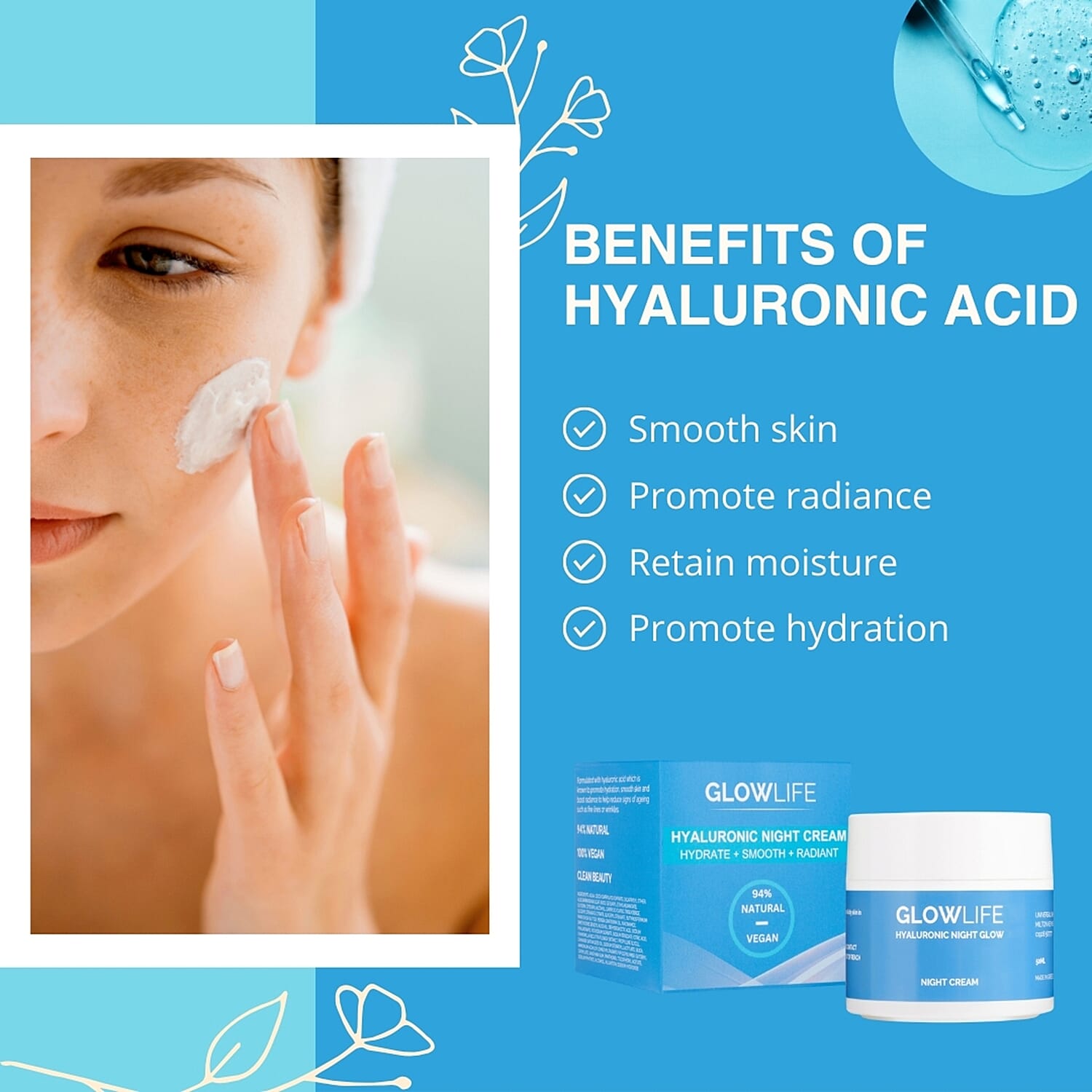 Glowlife Hyaluronic Set - Day Cream 50 ml, Night Cream 50 ml and Acid Serum 30 ml