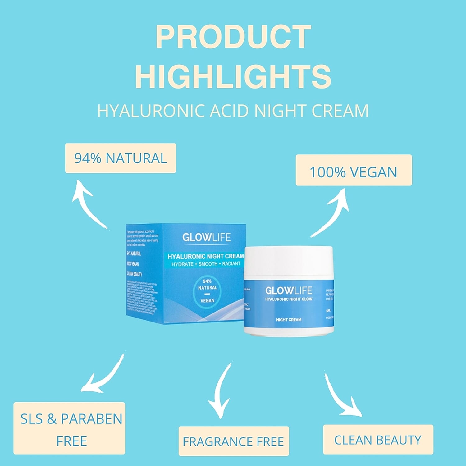 Glowlife Hyaluronic Set - Day Cream 50 ml, Night Cream 50 ml and Acid Serum 30 ml