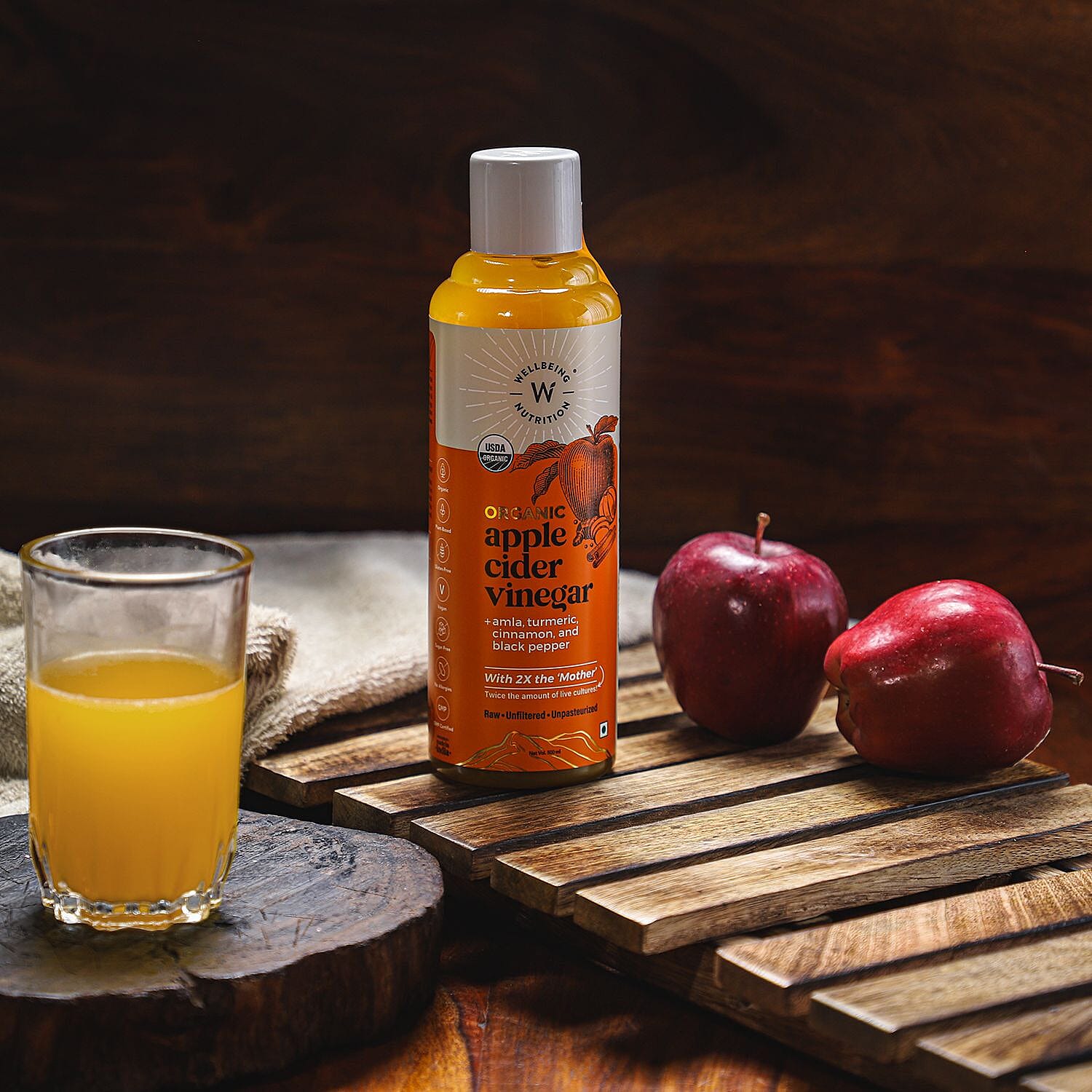 Set of 2 - Wellbeing Nutrition Organic Apple Cider Vinegar with Amla, Cinnamon, Turmeric and Black Pepper- 500 ml