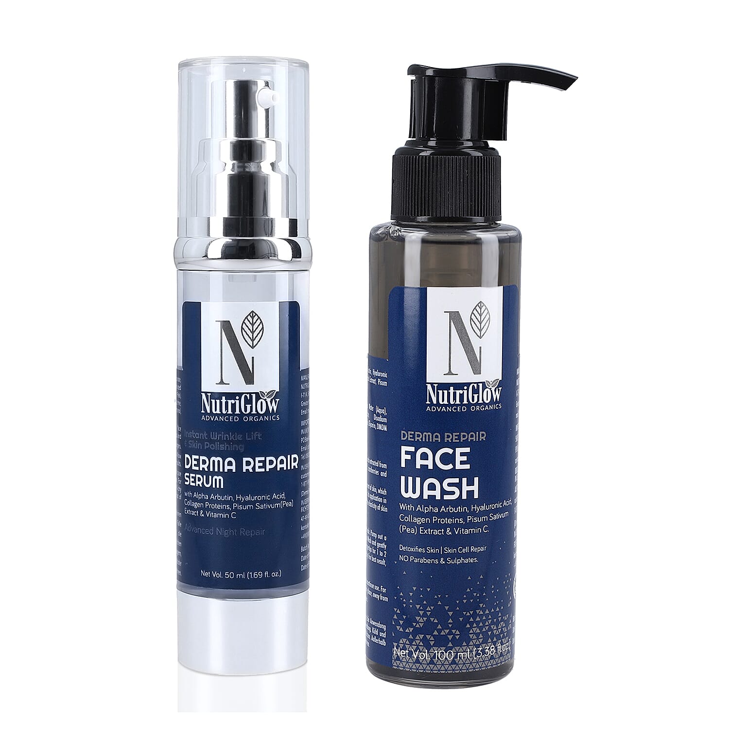 NUTRIGLOW Set - Derma Advanced Night Repair Face Serum - 50ml and Organi Repair Face Wash - 100ml