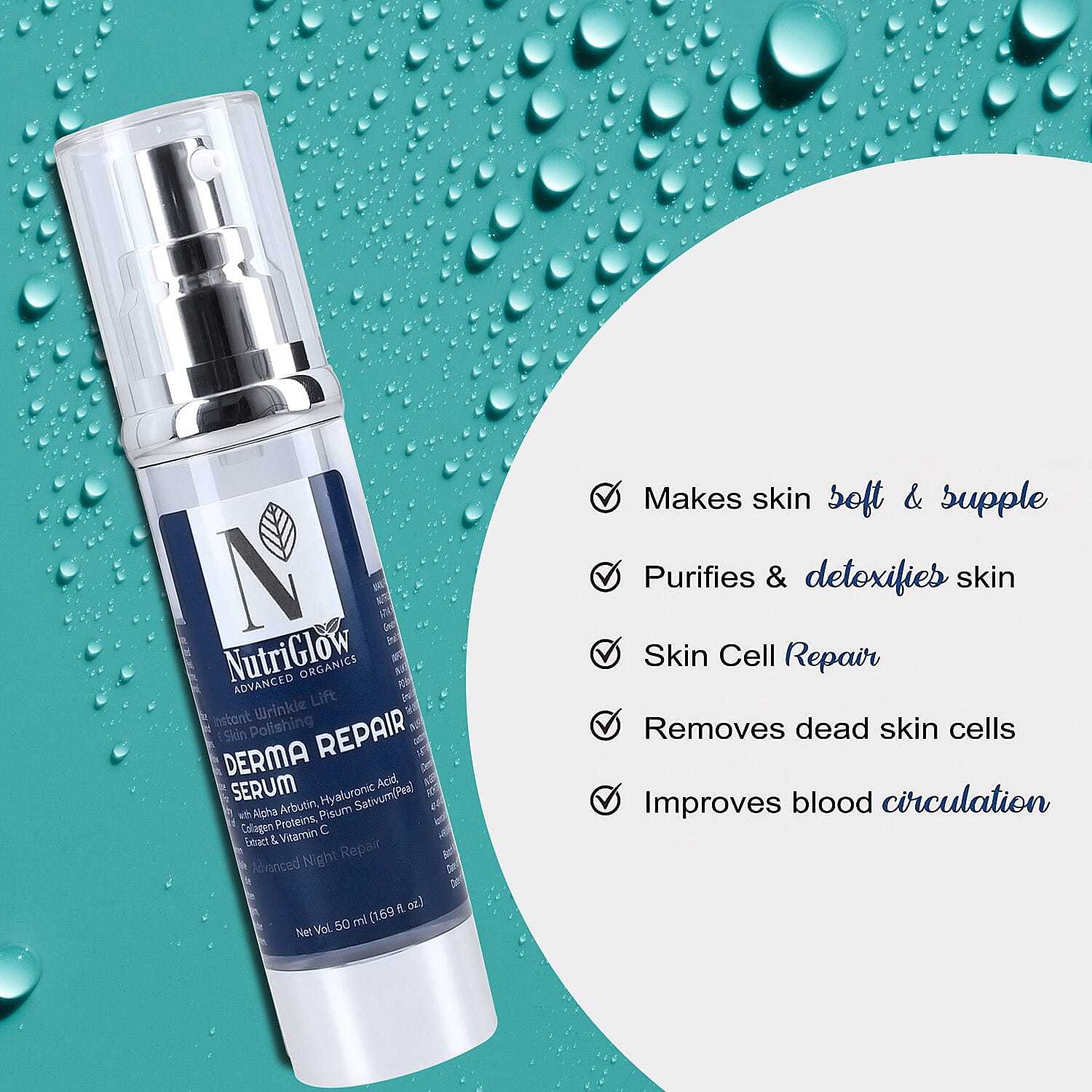 NUTRIGLOW Set - Derma Advanced Night Repair Face Serum - 50ml and Organi Repair Face Wash - 100ml