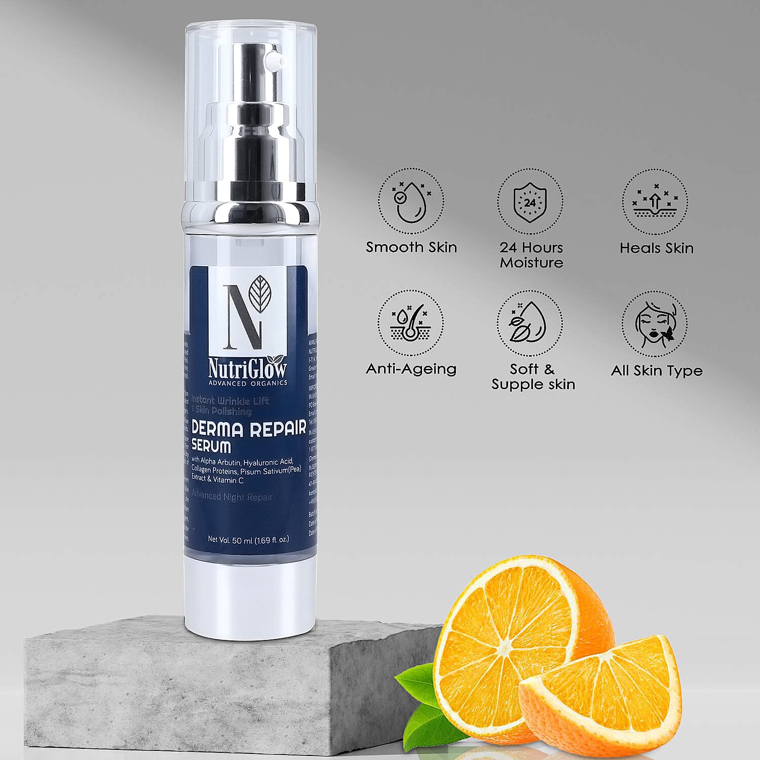 NUTRIGLOW Set - Derma Advanced Night Repair Face Serum - 50ml and Organi Repair Face Wash - 100ml