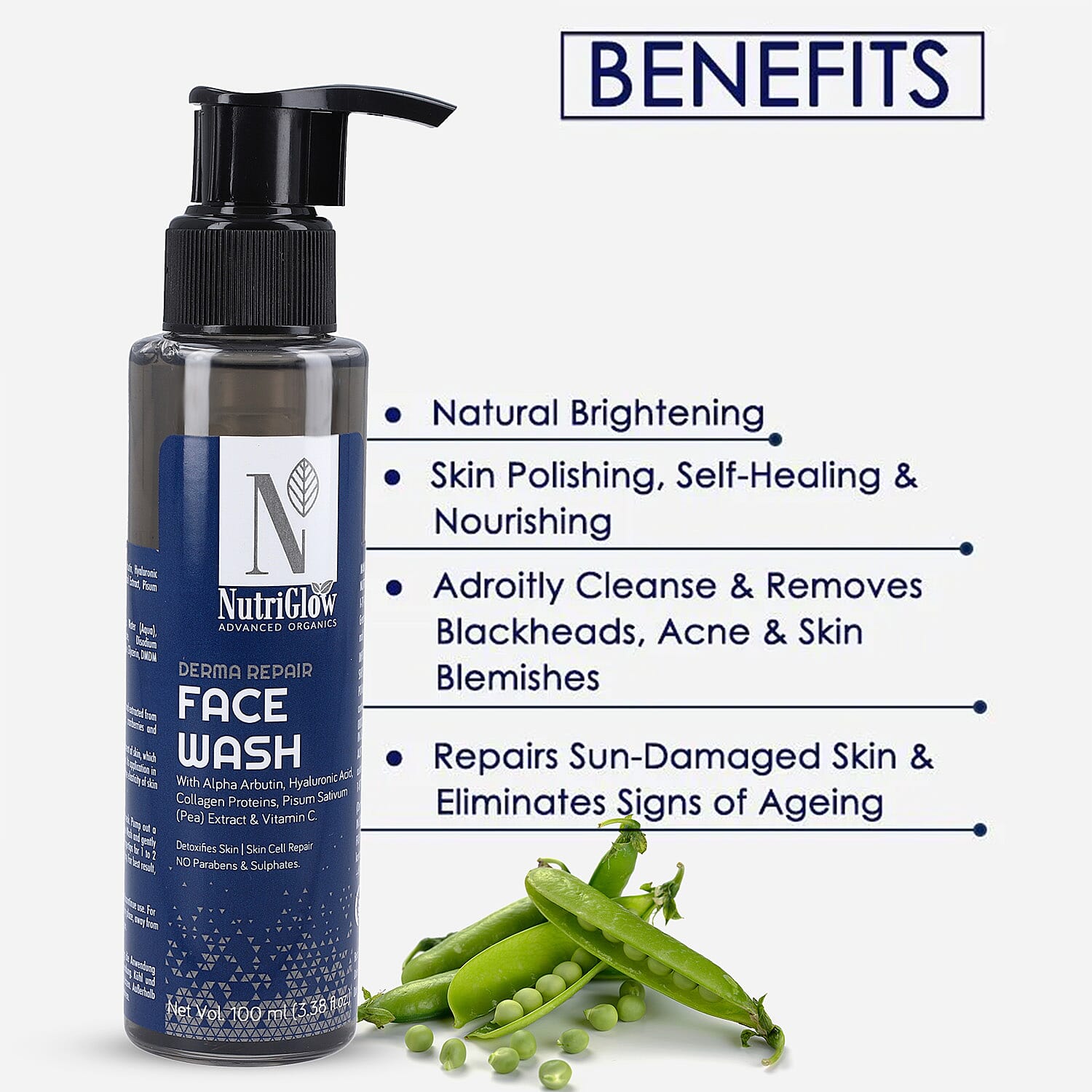 NUTRIGLOW Set - Derma Advanced Night Repair Face Serum - 50ml and Organi Repair Face Wash - 100ml