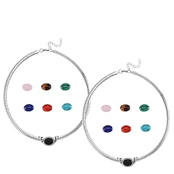 Lapis Lazuli, Multi Gemstones Interchangeable Necklace (Size - 18) in Stainless Steel