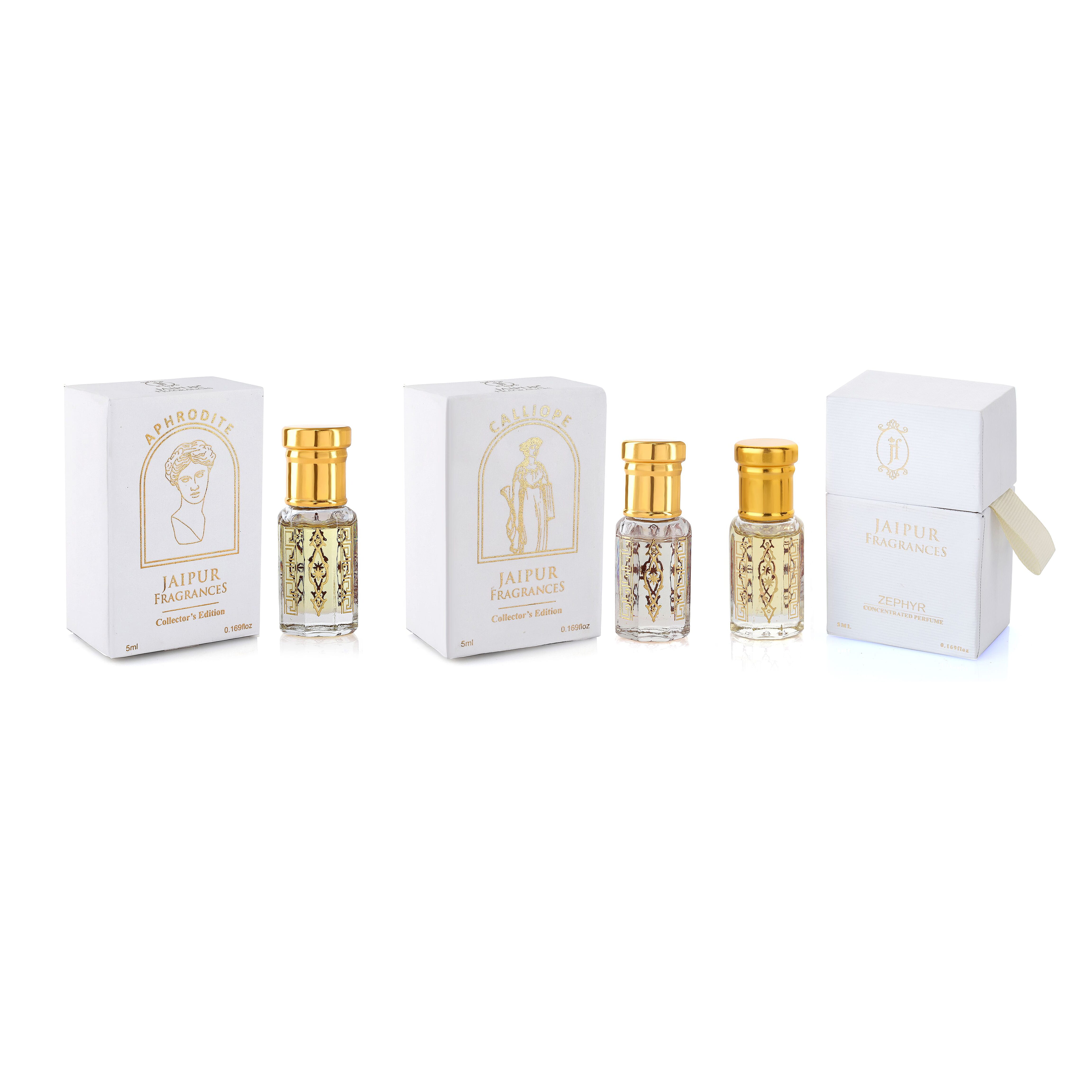 Set of 3 Jaipur Fragrance Greek Goddess Collection - Zephyr, Aphrodite, Calliope - 5mL each