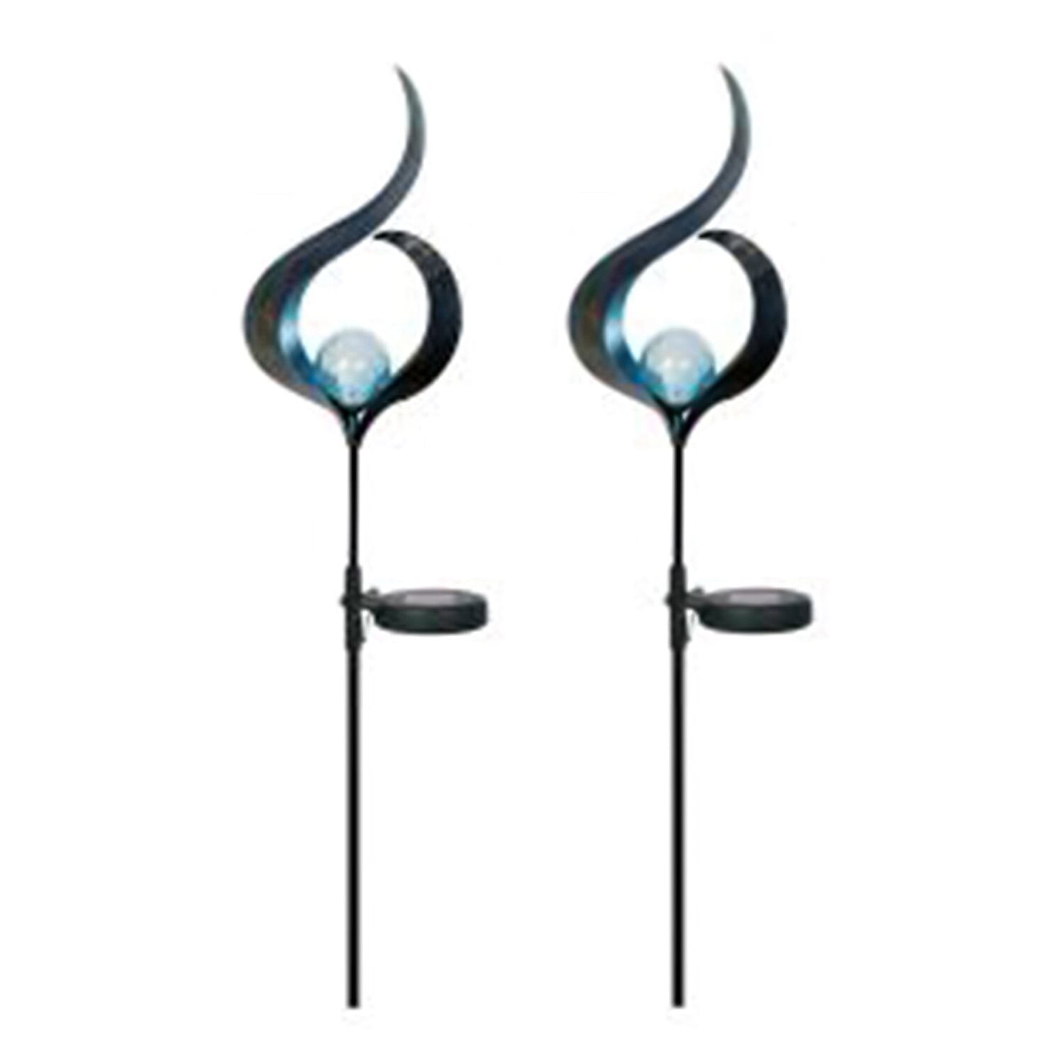 Pack of 2 Vintage Flame LED Solar Ground Water Resistant Spike Light - Blue