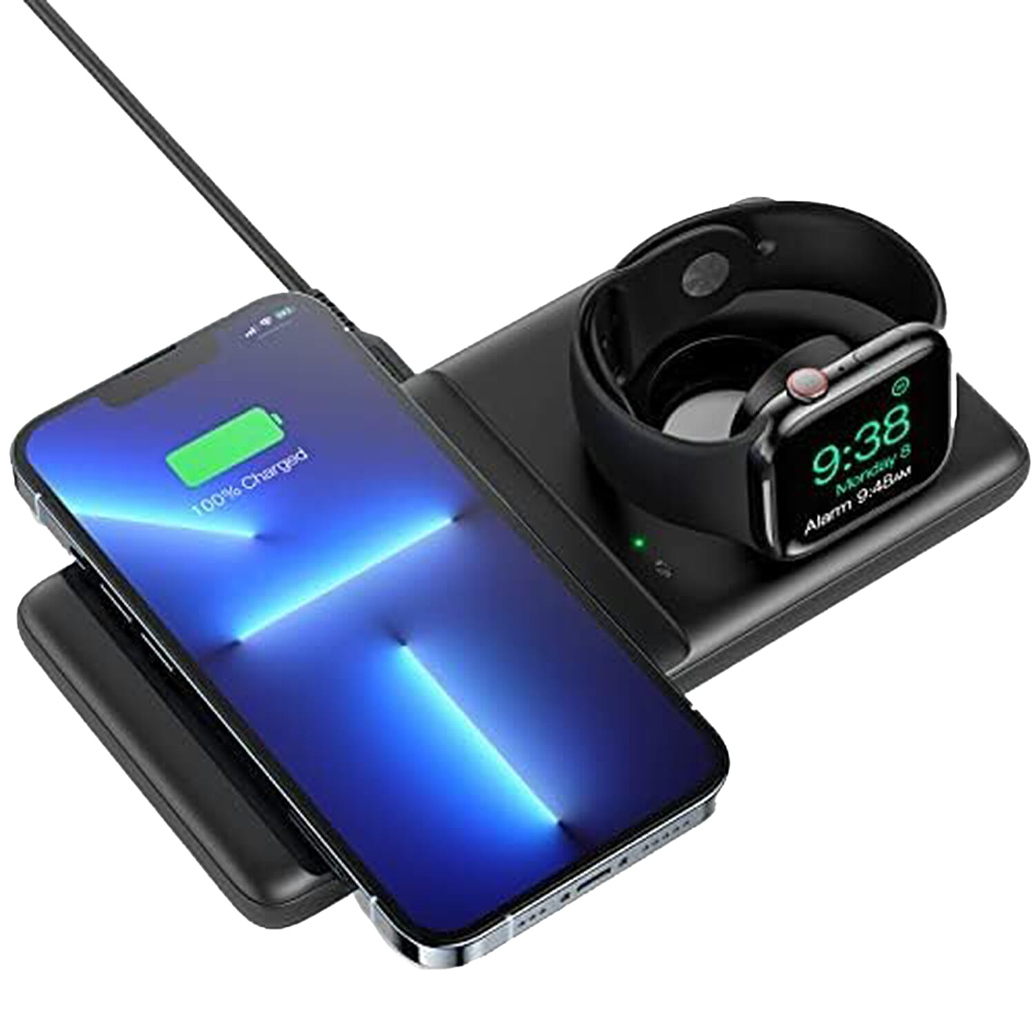 Black Wireless Charging Station for Phone and Smartwatch with INTEMPO Studio 6-in-1 Set (Desk Mat, Laptop Riser Cable Tidy, 2 Wrist Support & Phone Holder)