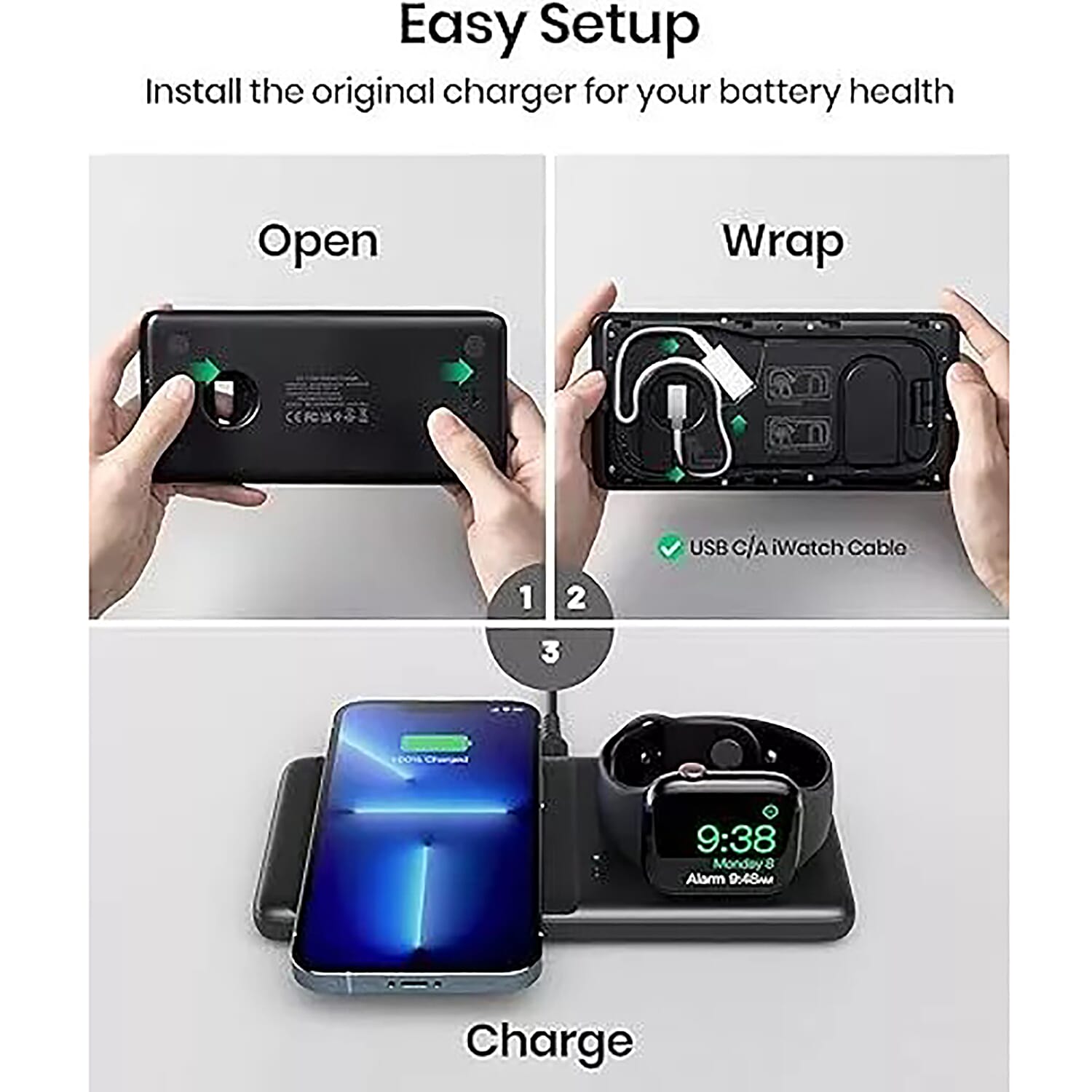 Black Wireless Charging Station for Phone and Smartwatch with INTEMPO Studio 6-in-1 Set (Desk Mat, Laptop Riser Cable Tidy, 2 Wrist Support & Phone Holder)