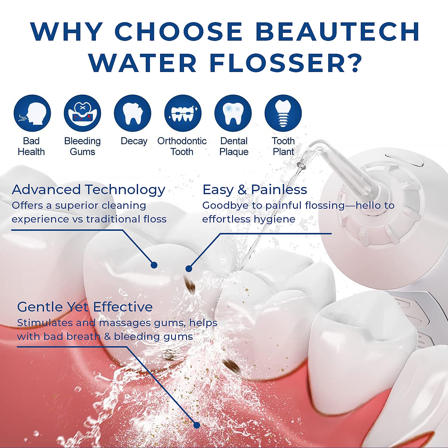 Beautech Dental Bundle - Water Flosser with 3 Heads and IPX7 Waterproof AND LED 5 Mode Toothbrush with 4 Replacement Brush Heads and Dual Charging Options